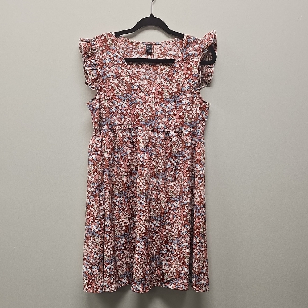 SHEIN Floral Ruffle Sleeve Mini Dress - Multicolor